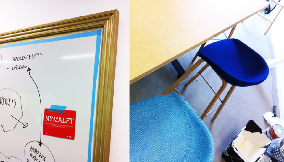 I proces - endnu inden guldmalingen var tør var whiteboardet taget i brug